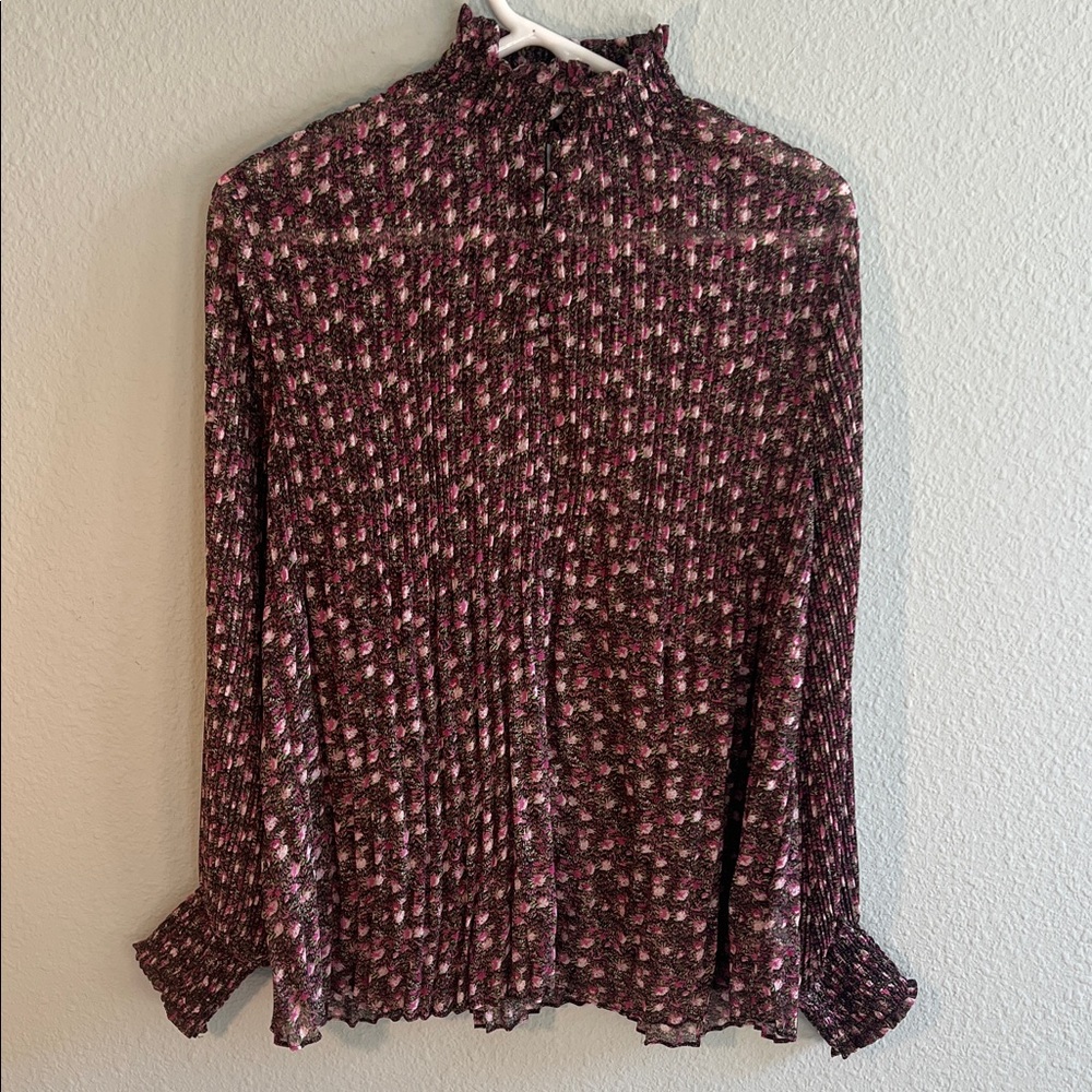 CAbi Pink and Black Floral Blouse
